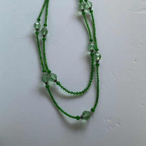 Hand Crafted Necklace Wrap Bracelet Drop Earrings Set Lime Green Double Strands - Picture 6 of 9